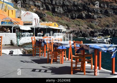 Villaggio di pescatori Ammoudi su Santorini Foto Stock