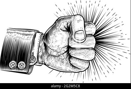 Fist Business Suit punzonatura in legno vintage Illustrazione Vettoriale