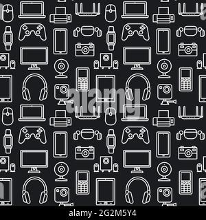 In bianco e nero, i dispositivi e i gadget digitali sono perfettamente in forma. Illustrazione Vettoriale