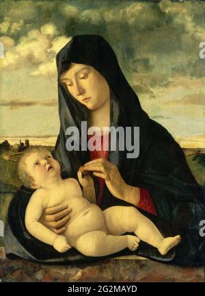 Giovanni Bellini - Madonna col Bambino in un paesaggio Foto Stock