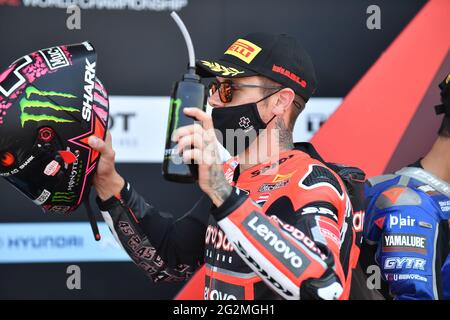 Misano World Circuit Marco Simoncelli, Misano Adriatico, Italia. 12 Giugno 2021. n° 45 Scott Redding Aruba.it Racing -Ducati durante il Campionato Mondiale FIM Superbike 2021 - Superpole Race, World Superbike - SBK - Foto otto Moretti/LM Credit: Live Media Publishing Group/Alamy Live News Foto Stock