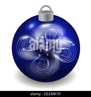 Pallina di Natale isolata su sfondo bianco, blu con motivo argento. Per la notte di Capodanno o la deorazione dell'albero di Natale. Illustrazione vettoriale Illustrazione Vettoriale