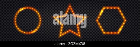 Cornici luminose a LED con bagliore al neon e brillantezza. Insieme di bordi con effetto luminoso. Quadri isolati.. Illustrazione vettoriale Illustrazione Vettoriale