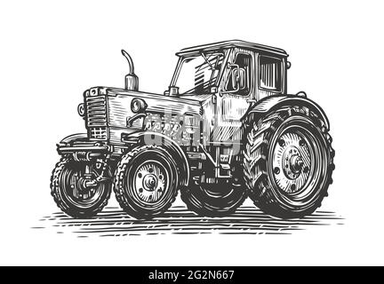 Schizzo del trattore agricolo. Industria agricola, concetto di agricoltura. Illustrazione vettoriale vintage Illustrazione Vettoriale