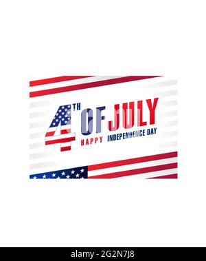 4 luglio USA, Independence Day tipografia banner. Stati Uniti d'America 4 luglio testo su strisce di luce e bandiere vendita vettore Illustrazione Illustrazione Vettoriale