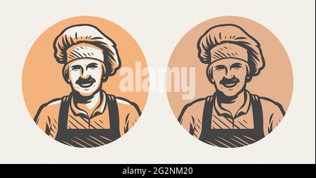 Logo Chef Portrait. Cucina, simbolo di cucina illustrazione vettoriale Illustrazione Vettoriale