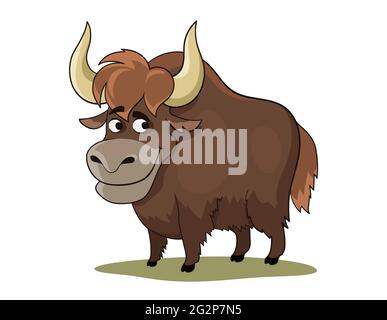 Yak cartoon. Carino animale cartoon. Illustrazione vettoriale. Illustrazione Vettoriale