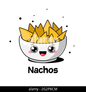 Ciotola cartoon di nachos. Cibo messicano. Illustrazione vettoriale. Illustrazione Vettoriale