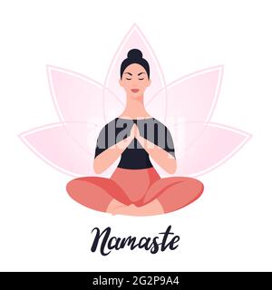 Donna medita in yoga lotus posa. Illustrazione vettoriale. Illustrazione Vettoriale
