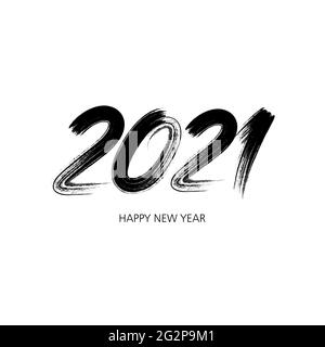 2021 Felice Anno Nuovo. Calligraphy scritto a mano che scrive il testo. Modello di design minimalista. Perfetto per biglietti d'auguri, poster, striscioni. Illustrazione vettoriale Illustrazione Vettoriale