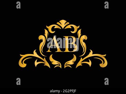 Lettere Alfabeto di lusso AB. Alfabeto floreale dorato . Le iniziali del monogramma perfettamente per gli inviti di nozze, il biglietto di auguri, il logo ed altro disegno. Illustrazione Vettoriale