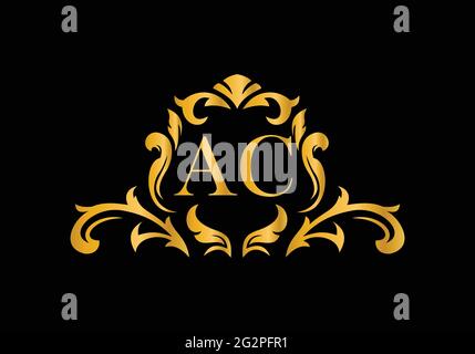 Lettere Alfabeto di lusso AC. Alfabeto floreale dorato . Le iniziali del monogramma perfettamente per gli inviti di nozze, il biglietto di auguri, il logo ed altro disegno. Illustrazione Vettoriale