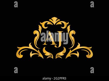Lettere Alfabeto di lusso AJ. Alfabeto floreale dorato . Le iniziali del monogramma perfettamente per gli inviti di nozze, il biglietto di auguri, il logo ed altro disegno. Illustrazione Vettoriale