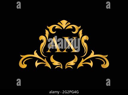 Lettere Alphabet di lusso AX. Alfabeto floreale dorato . Le iniziali del monogramma perfettamente per gli inviti di nozze, il biglietto di auguri, il logo ed altro disegno. Illustrazione Vettoriale