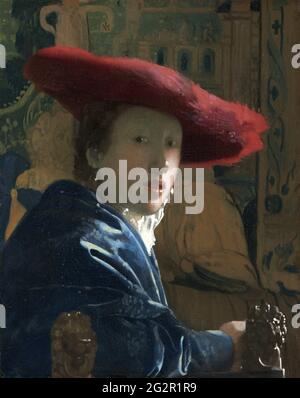 Jan Vermeer Van Delft - ragazza con il cappello rosso Foto Stock