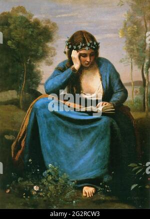 Jean-Baptiste-Camille Corot - lettore fiore incoronato 1845 Foto Stock