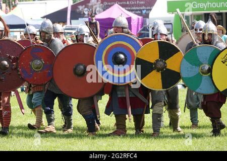 Ardingly, West Sussex, Regno Unito - 12 giugno 2021. Società agricola del sud dell'Inghilterra. Le folle si sono assetate a un affollato spettacolo estivo di campagna in bel tempo caldo per godere di una grande varietà di paese, agricoltura e altre esposizioni, bancarelle ed eventi. Le maschere generalmente non venivano indossate all'esterno, ma erano all'interno, con i tentativi fatti per mantenere le regole sociali di allontanamento nonostante la folla. Credit: Andrew Stehrenberger / Alamy Live News Foto Stock