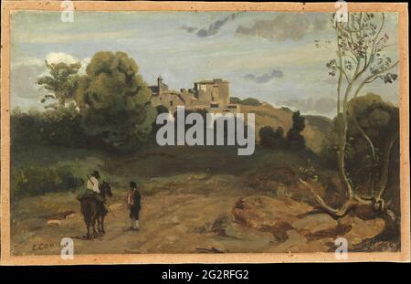 Jean-Baptiste-Camille Corot - Vista di Genzano con un Rider e un contadino Foto Stock