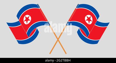 Bandiere incrociate e sventolanti della Corea del Nord. Illustrazione vettoriale Illustrazione Vettoriale