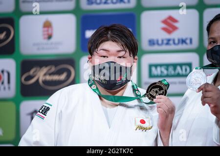 Budapest, Ungheria. 12 giugno 2021. Cerimonia giapponese di premiazione Sarah Asahina donne 78 kg finale Campionato Mondiale Judo 2021 alla Budapest Sports Arena di Budapest, Ungheria, il 12 giugno 2021. Credit: Enrico Calderoni/AFLO SPORT/Alamy Live News Credit: AFLO Co. Ltd./Alamy Live News Foto Stock