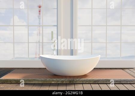 design lussuoso del wc con vista grandangolare e rappresentazione grafica 3d Foto Stock