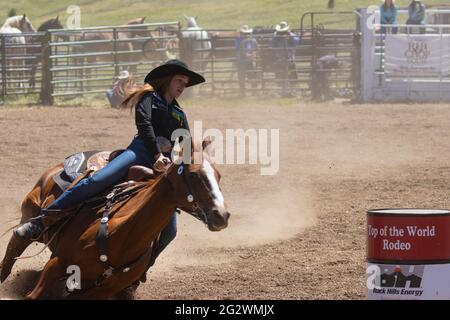 Eventi di rodeo dal rodeo Top of the World 2021, altitudine 9600 metri circa, Cripple Creek Colorado Foto Stock