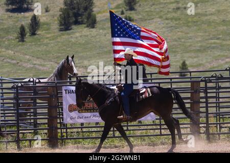 Eventi di rodeo dal rodeo Top of the World 2021, altitudine 9600 metri circa, Cripple Creek Colorado Foto Stock