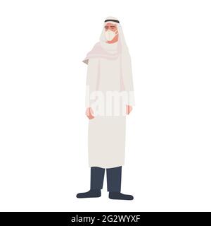 giovane uomo arabico che indossa una maschera medica per prevenire il concetto di quarantena coronavirus pandemico covid-19 Illustrazione Vettoriale