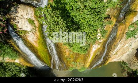 Fotografia aerea del torrente Banias (fiume Banias o fiume Hermon) alture del Golan, Israele Foto Stock