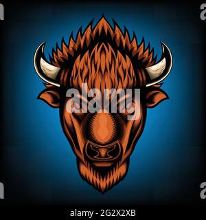 Immagine vettoriale vista frontale di American Bison Buffalo buon uso per simbolo mascotte icona avatar tatuaggio T Shirt design logo o qualsiasi disegno Illustrazione Vettoriale