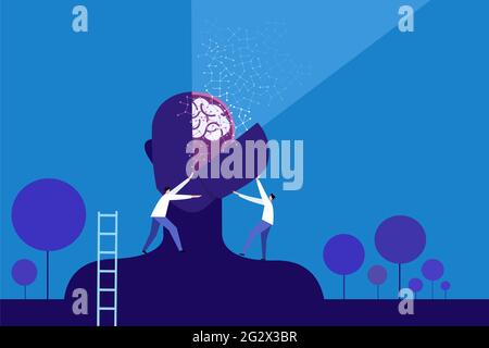 Illustrazione concettuale di un cervello umano versato aperto per estrarre le reti neurali Illustrazione Vettoriale