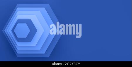 Astratto sfondo blu con frecce. Tecnica esagonale rendering 3d. Foto Stock
