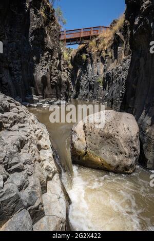 Israele, alture del Golan, Riserva Naturale di Yehudiya, cascata di Nahal Zavitan [torrente Zavitan] Foto Stock