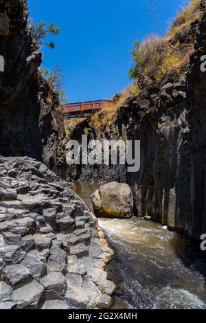 Israele, alture del Golan, Riserva Naturale di Yehudiya, cascata di Nahal Zavitan [torrente Zavitan] Foto Stock