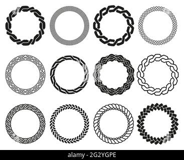 Treccia celtica. Telaio ornamenti intrecciati arrotondati, intrecciato irlandese motivo intrecciato isolato vettore illustrazione set. Trecce celtiche rotonde Illustrazione Vettoriale