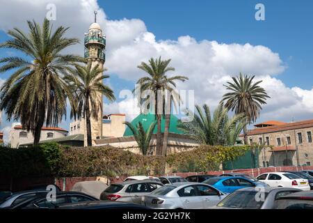 La Grande Moschea di Jenin, conosciuta anche come Moschea di Fatima Khatun, è una storica moschea situata a Jenin, nella Cisgiordania settentrionale, Palestina. Foto Stock