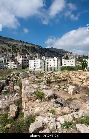 Il Parco Archeologico di Tell Balata è il sito dei resti di un'antica città Canaanita/Israelita situata nella Cisgiordania Palestinese. Foto Stock