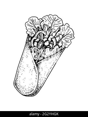 Burritos messicani disegnati a mano. Illustrazione vettoriale nello stile di schizzo Illustrazione Vettoriale