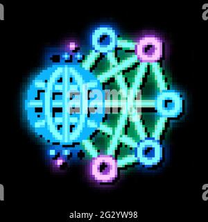 illustrazione dell'icona del neon glow per l'apprendimento automatico della rete mondiale Illustrazione Vettoriale