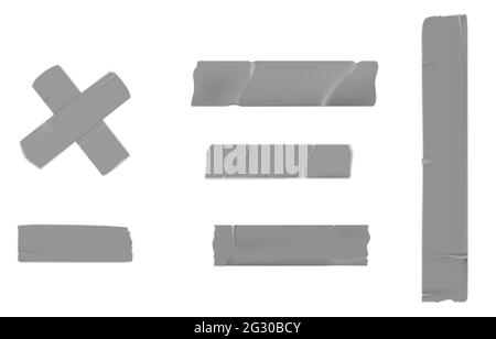 Set di nastri adesivi grigi isolati su sfondo bianco. Elementi di progettazione vettoriali realistici. Illustrazione Vettoriale