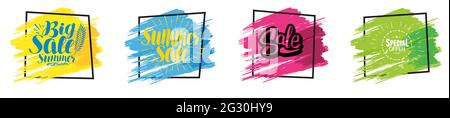Set di quattro per la promozione e la presentazione di affari con il pennello colorato Illustrazione Vettoriale