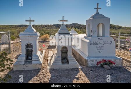 Tombe a vecchio cimitero, TX-170 autostrada 10 m N della città di Presidio, Big Bend Country, Texas, Stati Uniti Foto Stock