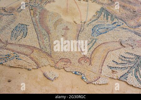 Camere pavimentate con mosaici. Villa de las Musas - Villa Romana di Arellano. Arellano, Navarra, Spagna, Europa Foto Stock