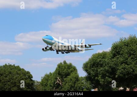 Il presidente DEGLI STATI UNITI Joe Biden Presidential Aviation Transport Landing at Heathrow Airport, London, UK, 13 giugno 2021, Photo by Richard Goldschmidt Foto Stock