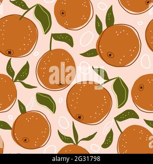 Cartoon agrumi estate arancio frutta senza cuciture motivo sfondo. Carino dolce cibo fresco natura bambini carta da parati design. Illustrazione grafica della stampa vettoriale. Illustrazione Vettoriale