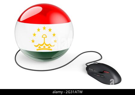 Mouse per computer con flag Tajik. Rete Internet in Tagikistan concetto. Rendering 3D isolato su sfondo bianco Foto Stock