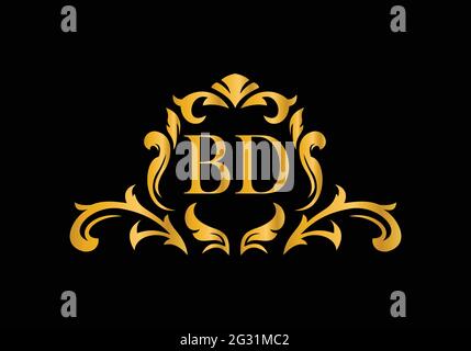 Lettere in alfabeto di lusso BD. Alfabeto floreale dorato . Le iniziali del monogramma perfettamente per gli inviti di nozze, il biglietto di auguri, il logo ed altro disegno. Illustrazione Vettoriale
