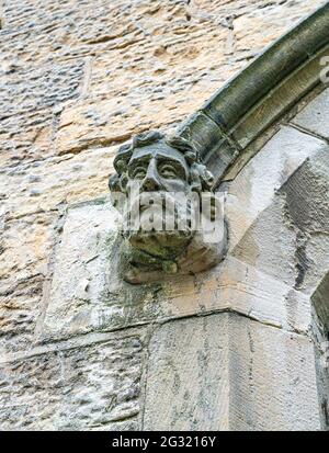 Testa di pietra scolpita, Clark Street Congregational Church Foto Stock
