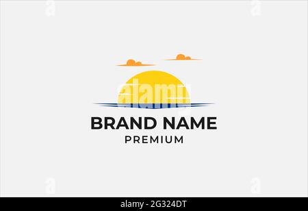 Modello vettoriale con logo Sunset View adatto per attività immobiliari Illustrazione Vettoriale