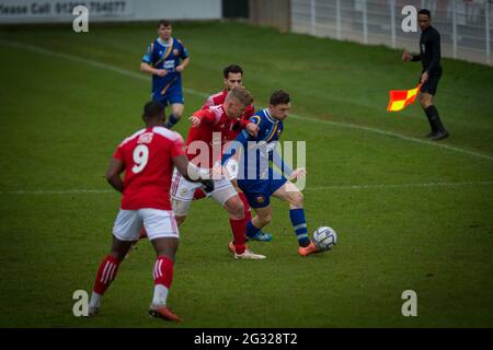 Brackley, Northamptonshire, Inghilterra 28 dicembre 2020. Vanarama National League North match tra Brackley Town e Gloucester City. Foto Stock